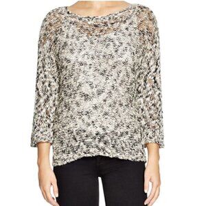 Eileen Fisher Slub Melange Bateau Neck Boxy Sweater in Natural and Black, Small